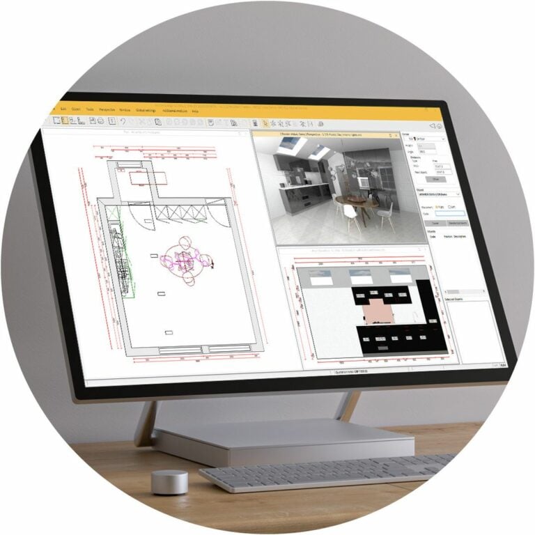 A computer screen showing a modern kitchen design.