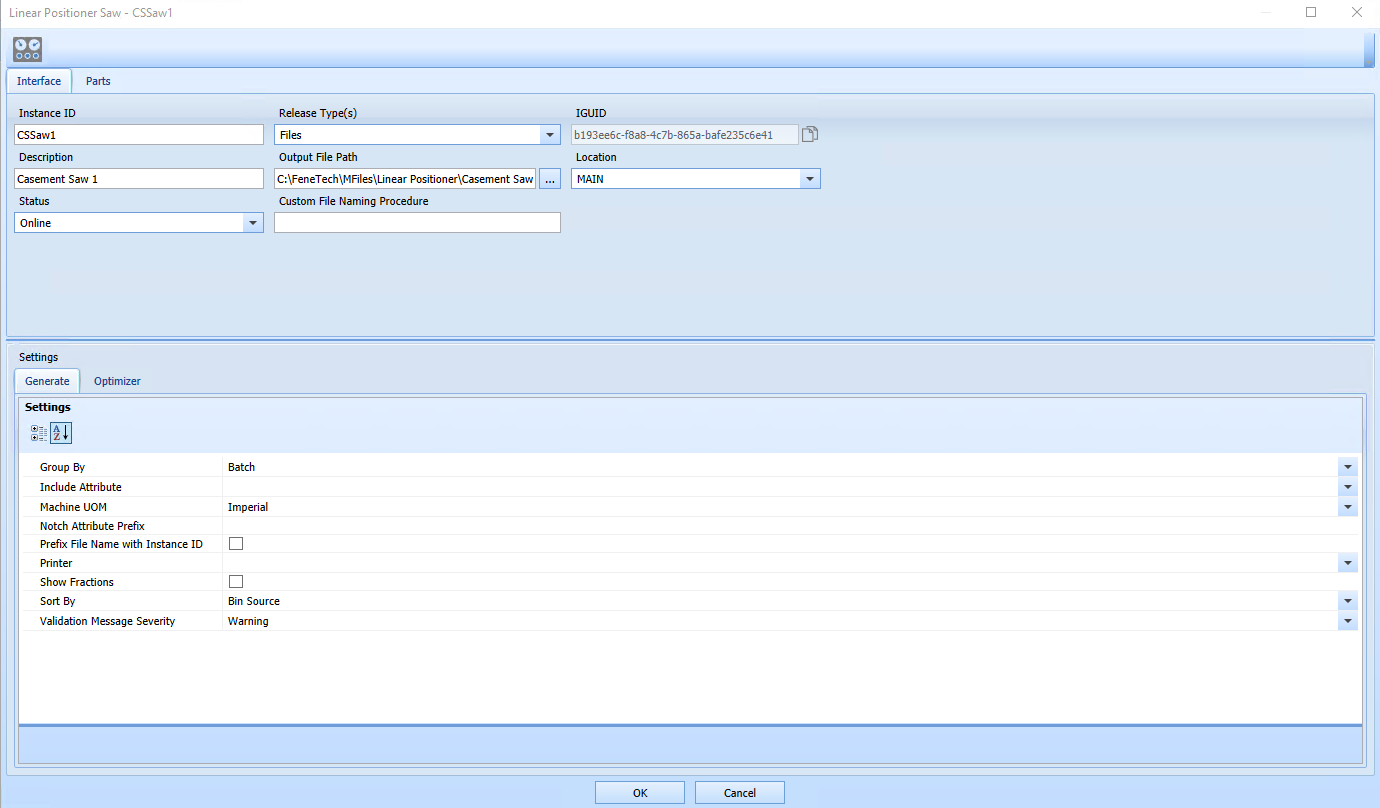 Screenshot of FeneVision's Schedule Maintenance screen, showing interface files and reports for multiple machines, including welders and saws, with options to generate reports and manage schedules.