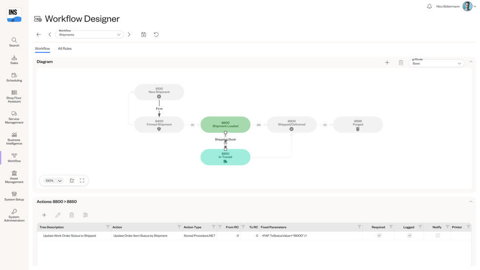 A workflow design tool interface in Insight, showcasing the configuration of a workflow with selectable options for sizing, glass type, grid pattern, and other customization details. Includes a preview of the designed workflow with all specifications clearly listed.