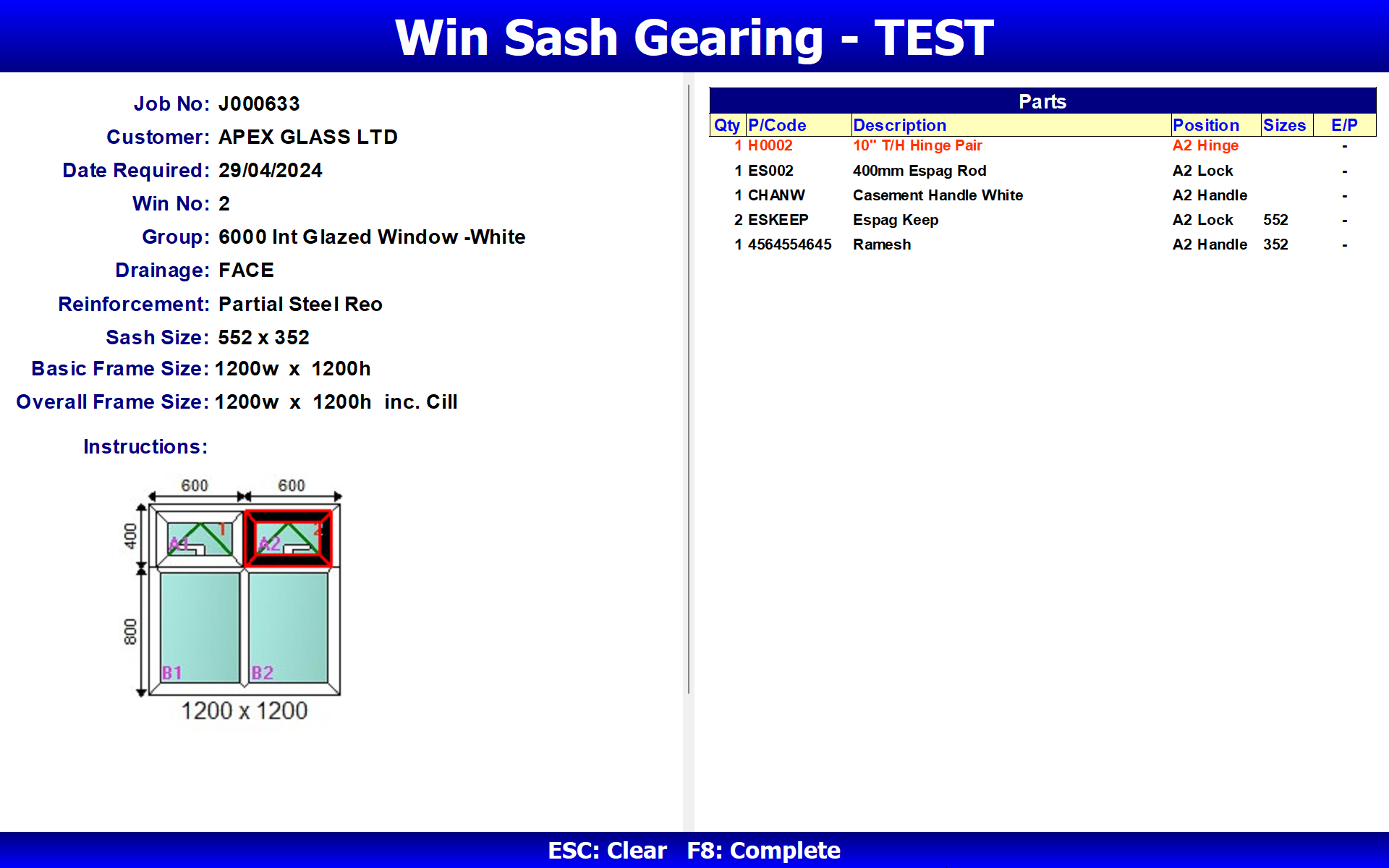 Window design software interface showing layout details of a flagged door unit. Includes size and product specifications, connector options, and a preview rendering of the door and window unit with a brick surround.