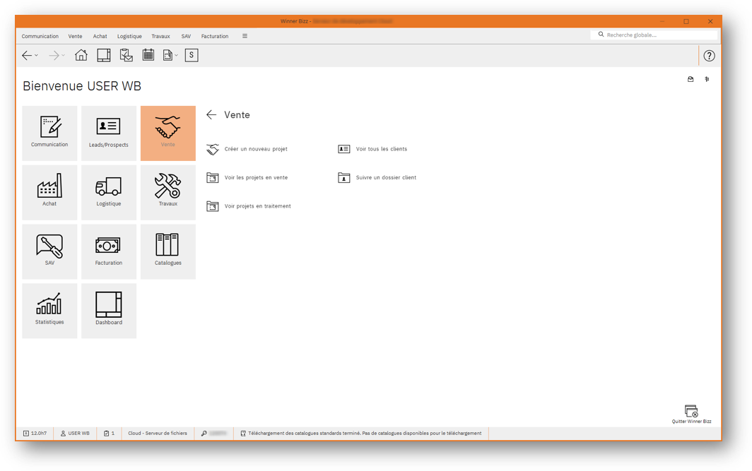 Screenshot of Winner Bizz software’s client dashboard, featuring visualizations of order statuses, delivery progress, and financial metrics like invoices and payments.